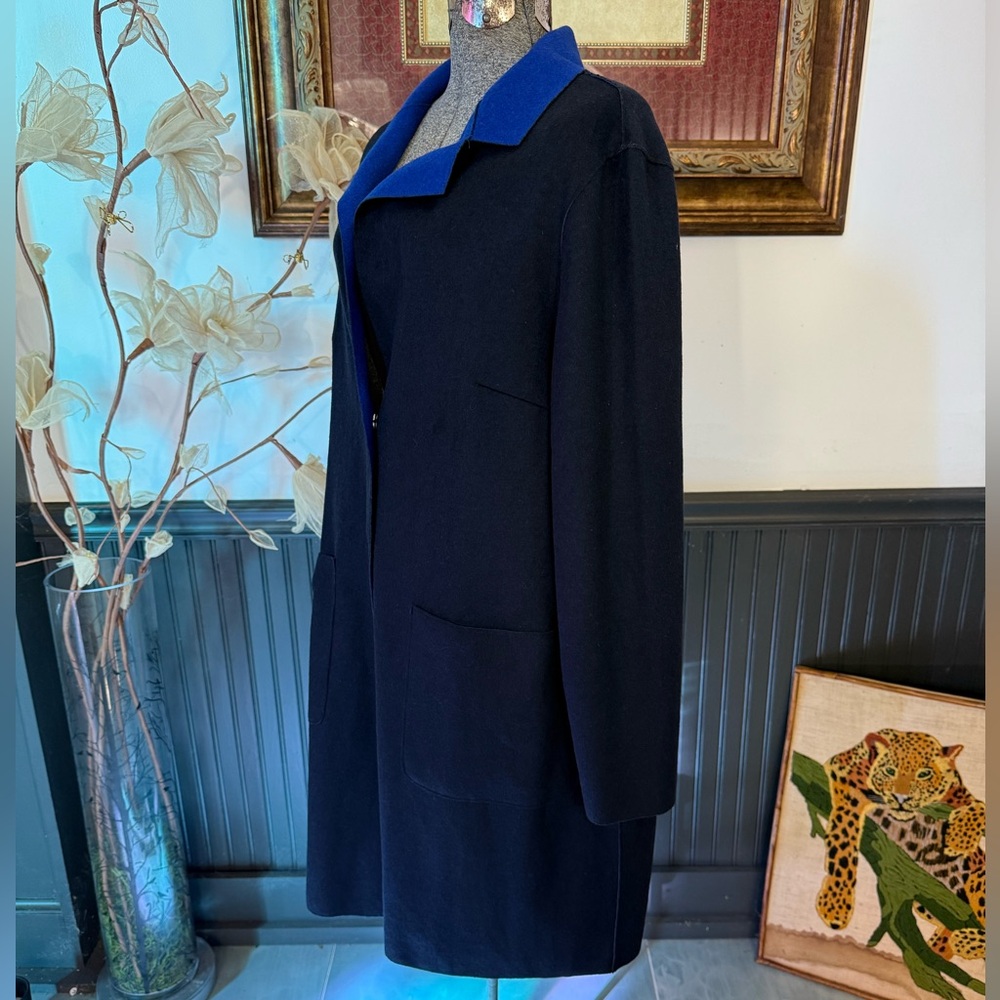 M&S Collection Two Toned Black & Blue Wool Blend Long Coat Sz 16 💛🍄 - Picture 3 of 10